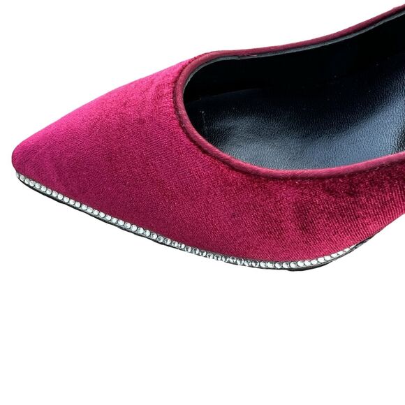 Rene Caovilla Velvet Strass Crystal Point-Toe Pump Women's Red Heel Size 5.5 - Picture 10 of 17
